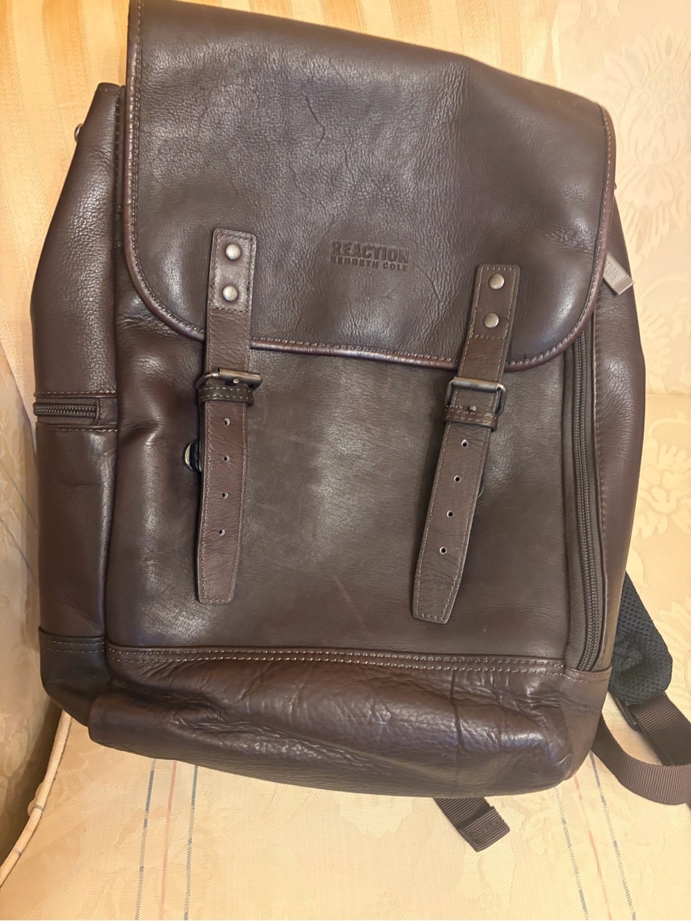 Kenneth Cole Reaction Dark Brown Leather Flap Backpack - Picture 3 of 8